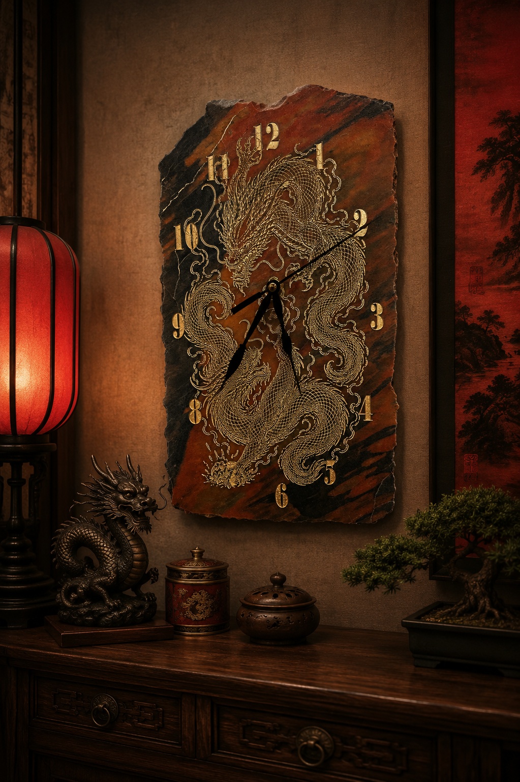 Asian Dragons Stone Clock