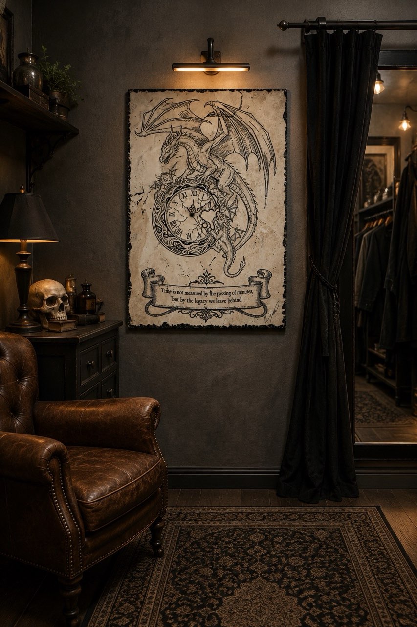 Dragon & Pocket Watch Stone Clock